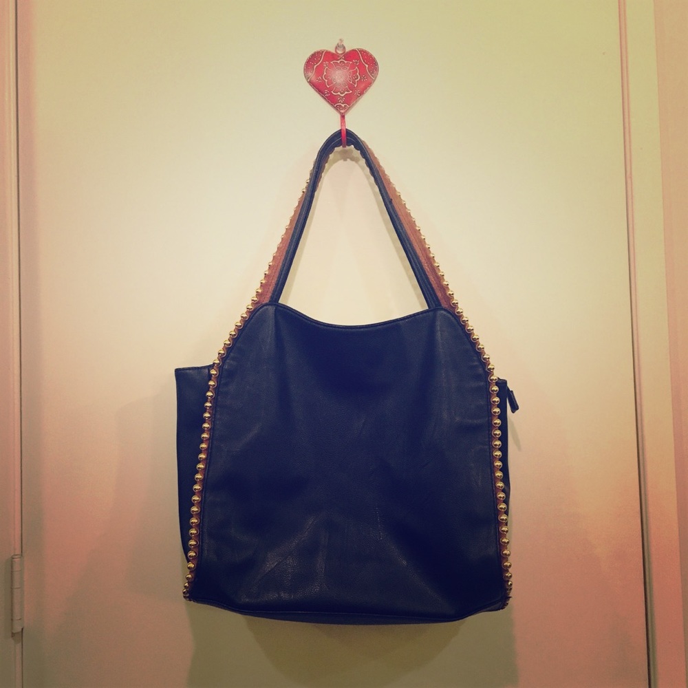 Black big Buddha tote with gold studs!